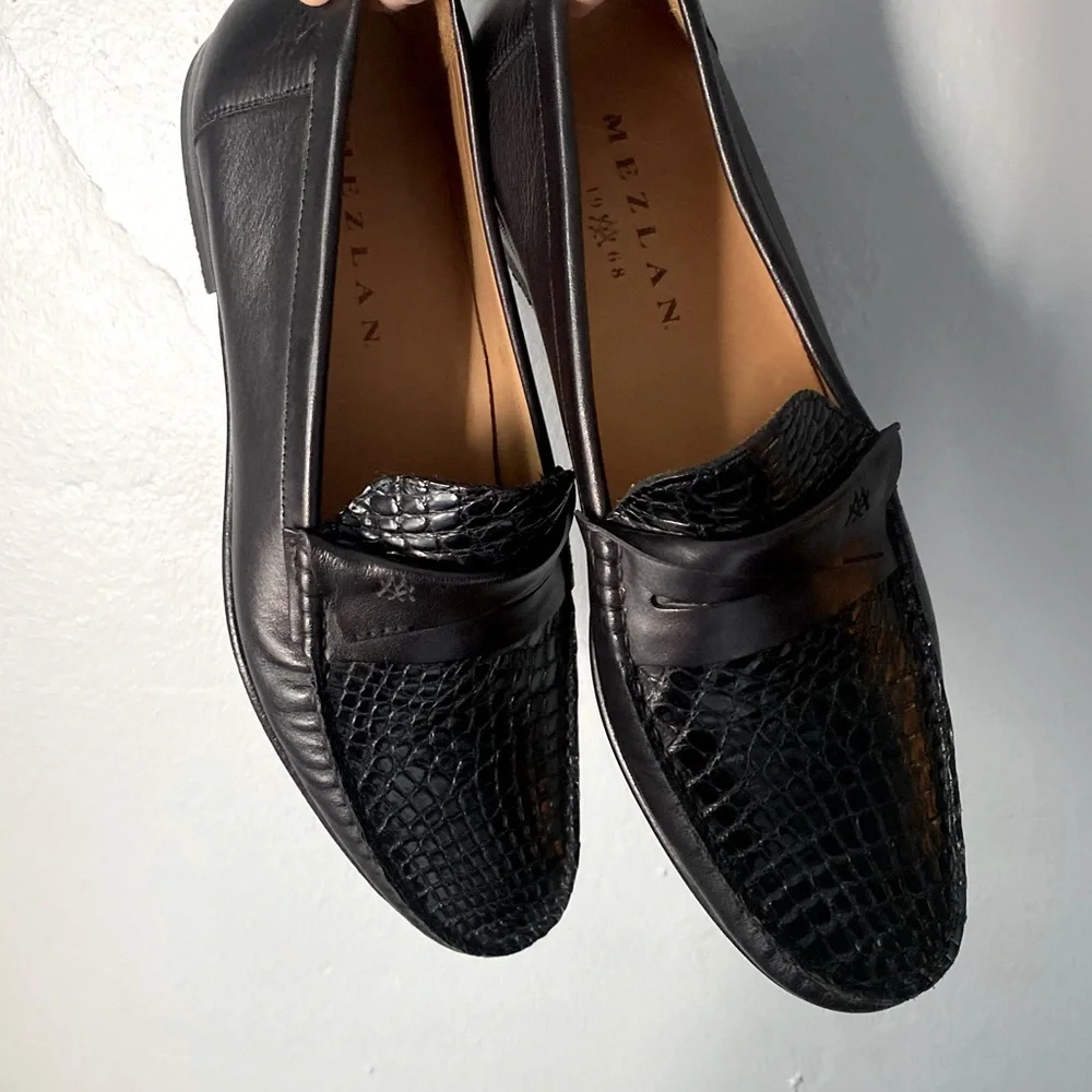 Mezlan Genuine Crocodile Black Leather Loafers Mens Dress Shoe Luxury - Picture 1 of 15